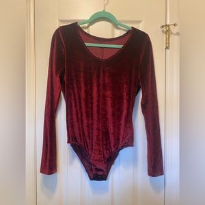 Burgundy, long sleeve bodysuit (velour)